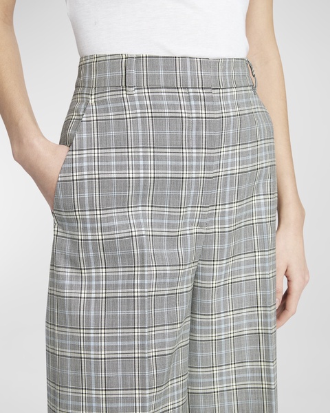 Plaid Flared Wool Trousers