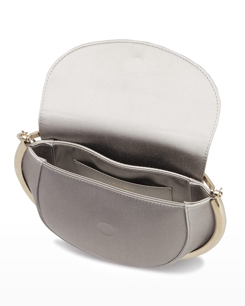 Metal Frame Silk Flap Clutch Bag