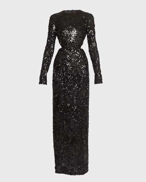 Embroidered Sequin Gown with Cutout Detail