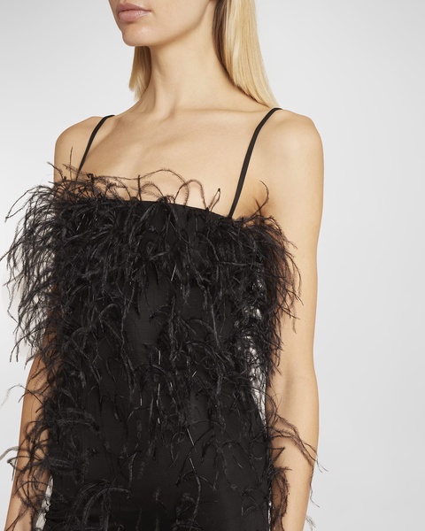 Embroidered Feather Column Gown