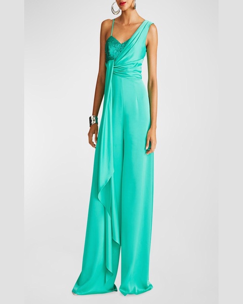 Khi Draped Sequin-Embellished Satin Jumpsuit