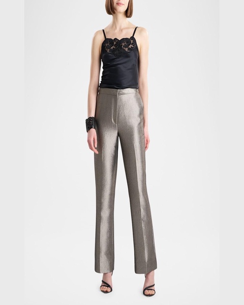 Flare-Leg Metallic Jacquard Trousers