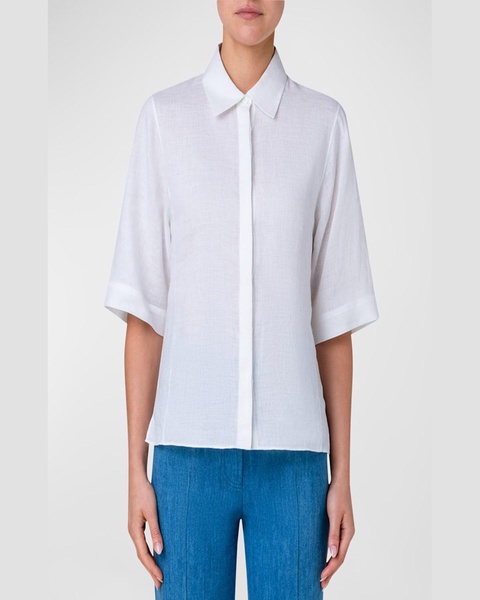 Linen Voile Collared Boxy Shirt