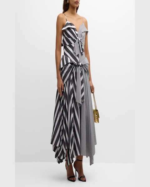 Striped Tie-Front Handkerchief Maxi Dress