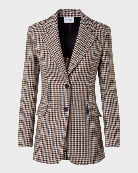 Houndstooth Shetland Tweed Wool Boyfriend Blazer