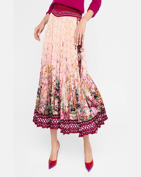 Uni Garden-Print Pleated Midi Skirt