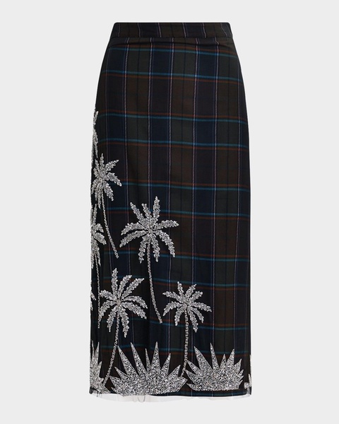 Greyhound Checked Mesh Embroidered Midi Skirt