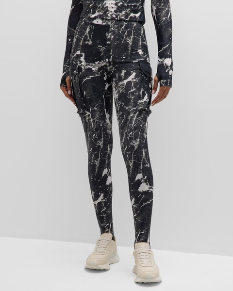 Marble Printed Cargo Stirrup Leggings 