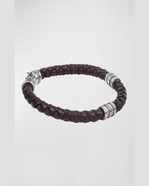 18K White Gold Braided Leather Bracelet