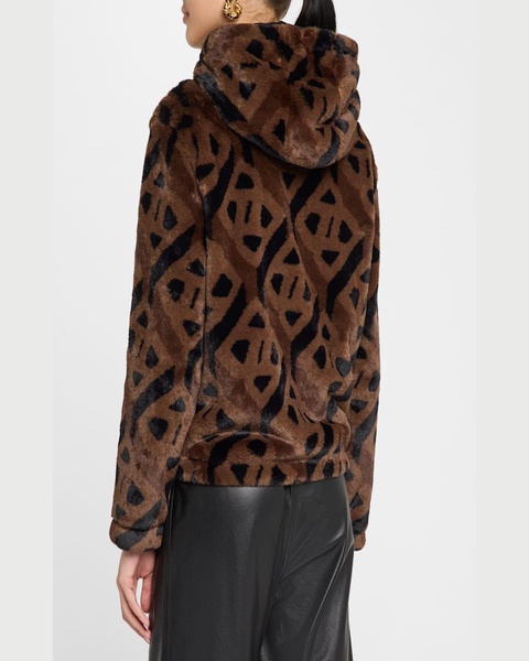 Suzan Logo Faux Fur Hooded Jacket