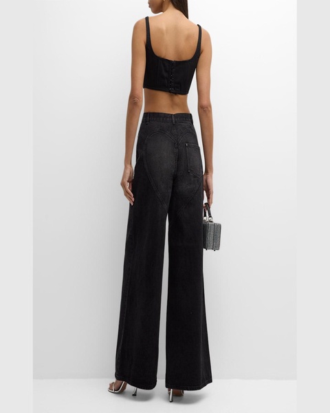 High-Rise Crystal Slit Wide-Leg Jeans