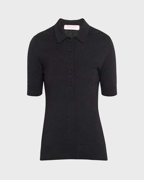 Button-Front Knit Polo Top