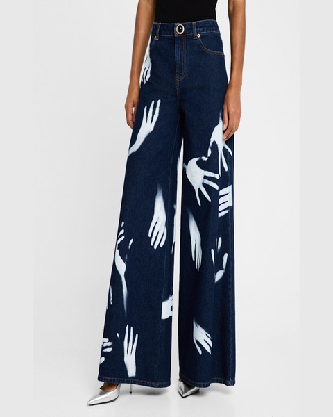 High-Rise Handprint Wide-Leg Jeans