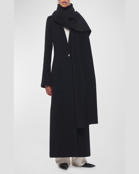 Long Deep V Scarf Cashmere Coat