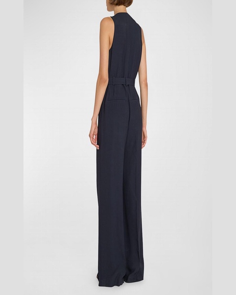 Camelia Sleeveless Belted Crepe Straight-Leg Jumpsuit