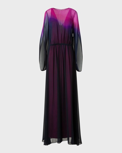 Long-Sleeve Sheer Silk Georgette Gown