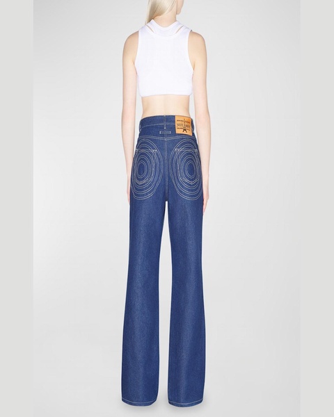 High-Rise Topstiched Wide-Leg Denim Pants