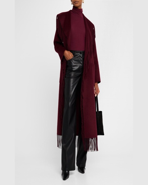 Carrie Melton Wool-Blend Fringe Robe Coat