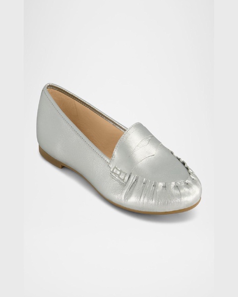 Sage Metallic Leather Moccasin Penny Loafers