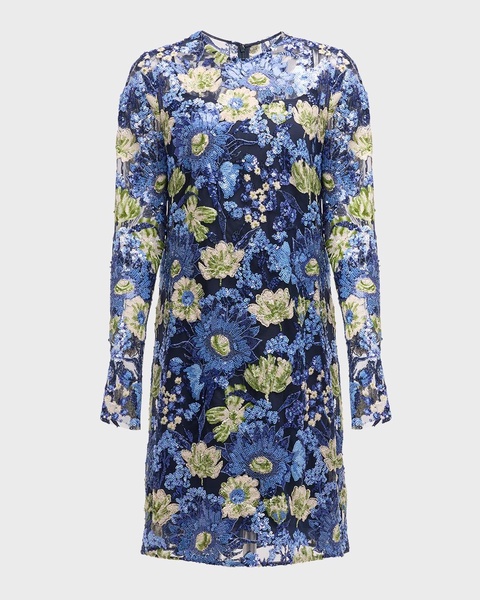 Floral Sequin Long-Sleeve Dress