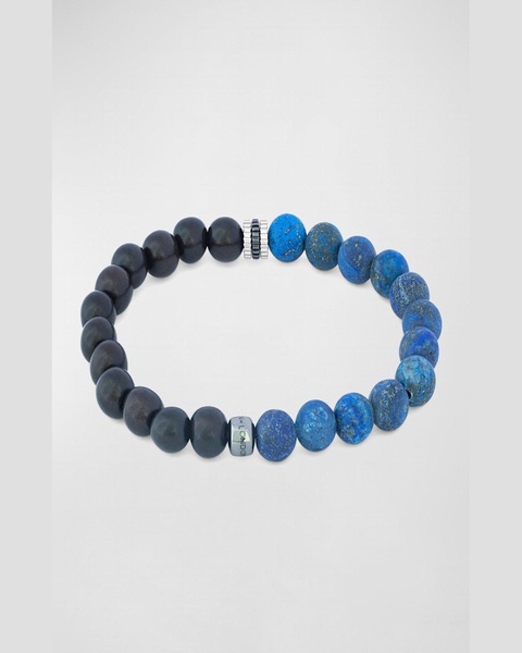 Men's Lapis Sterling Silver Gear Trio Beaded Bracelet