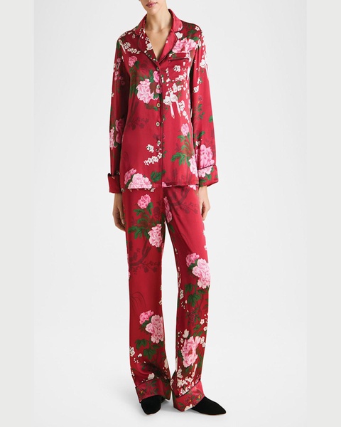 Lila Floral-Print Silk Pajama Set