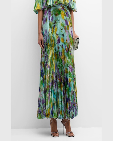 Pleated Floral-Print Maxi Skirt