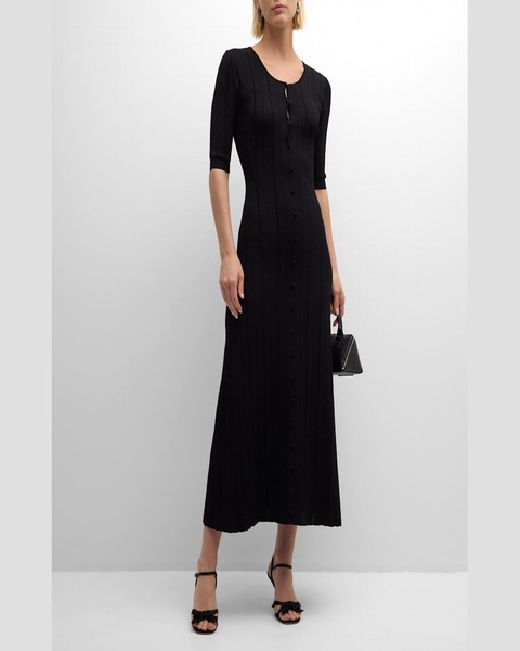 Arden Eyelash Pointelle Knit Elbow-Sleeve Midi Dress