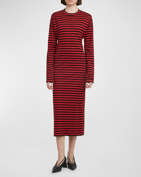 Striped Long-Sleeve Midi T-Shirt Dress