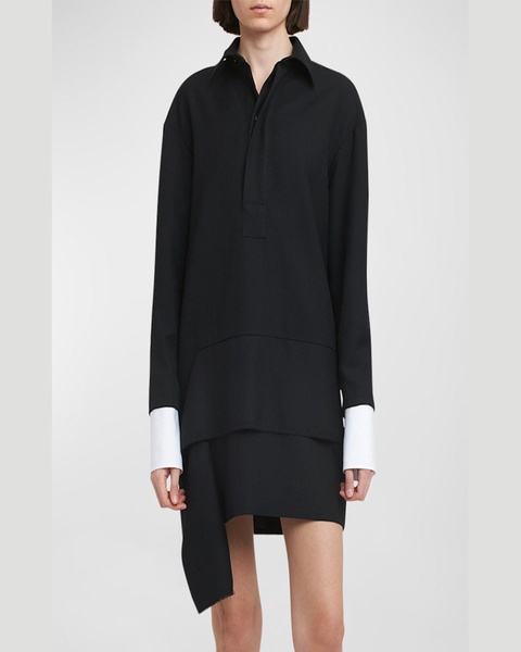 Contrast-Cuff Long-Sleeve Mini Shirtdress