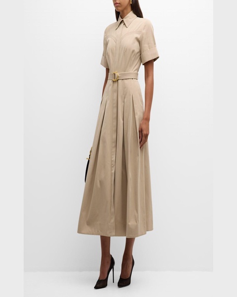 Leighton Belted Cotton Twill Maxi Shirtdress