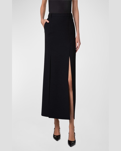 Double-Face Wool Midi Skirt with Irregular Slits