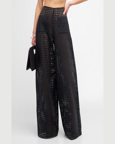 High-Rise Wide-Leg Lattice Lace Pants