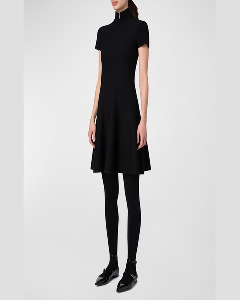 Short Mock-Neck Ribbed Wool Dress