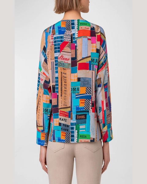 Crepe De Chine NYC Paper Collage Print Blouse