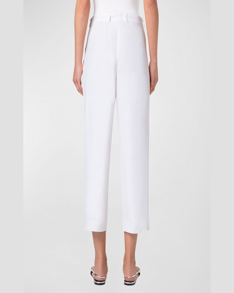 Flori Pleated Straight-Leg Ankle Linen Pants