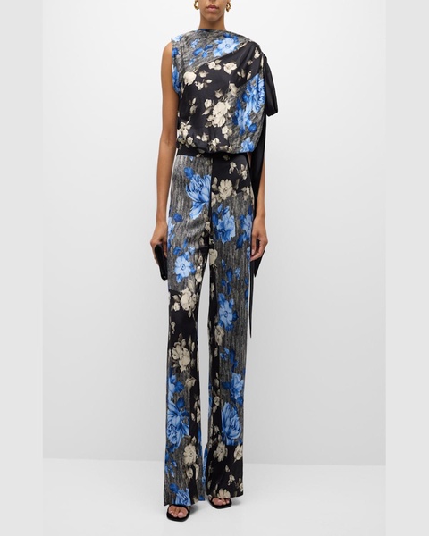 Patchwork Floral-Print Wide-Leg Pants