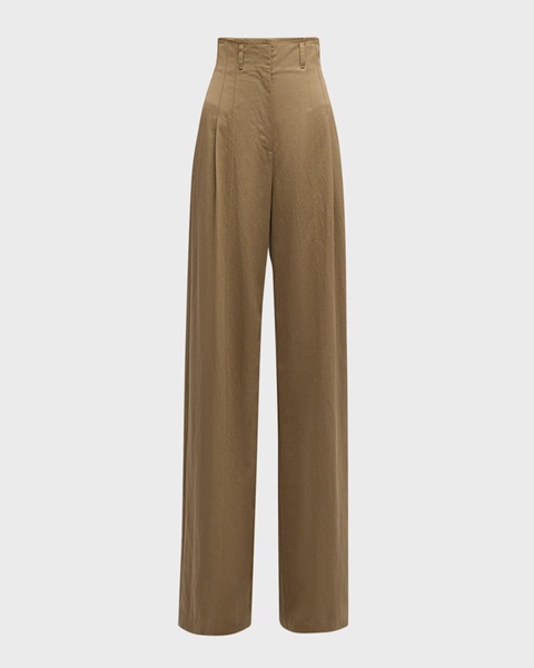 Delvine High-Rise Pleated Wide-Leg Pants