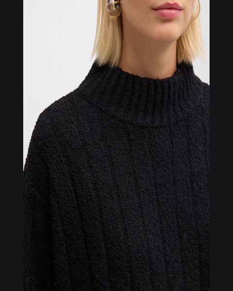 Fluffy Ribbed Mock-Neck Sweater