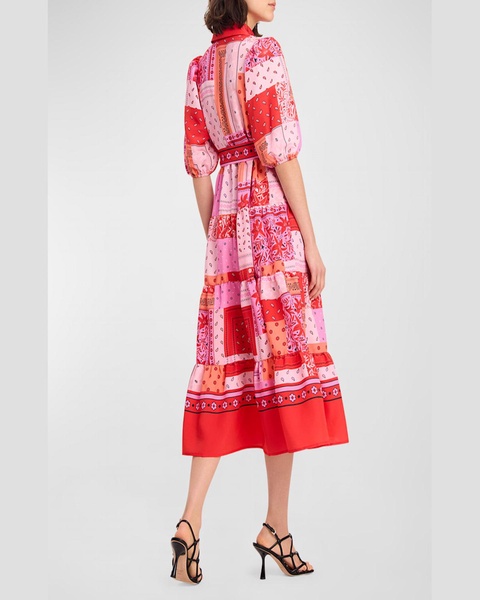 tiered patchwork-print midi shirtdress