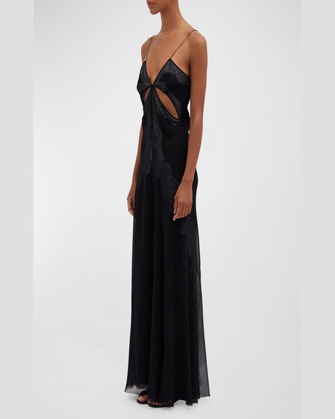 Encased Lace Cutout Silk Cami Gown