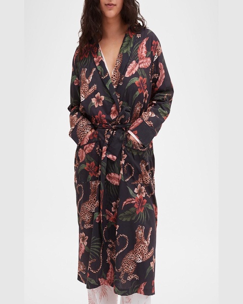 Animal-Print Piped Organic Cotton Robe