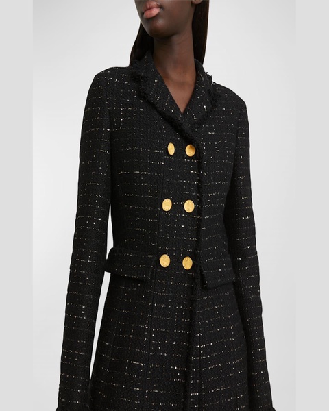 Paillette Tweed Long A-Line Coat