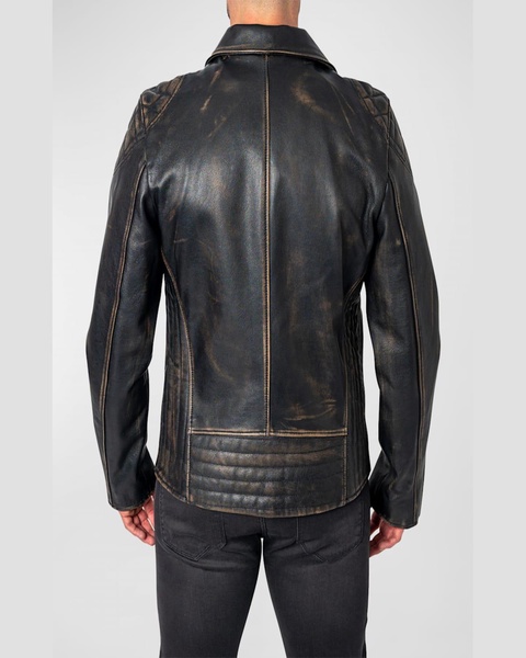 Men's Destroyed Leather Moto Jacket 