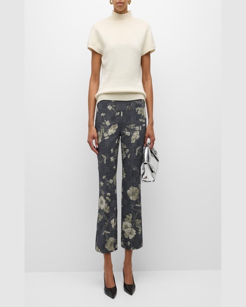 Floral Check-Print Kickflare Ankle Pants