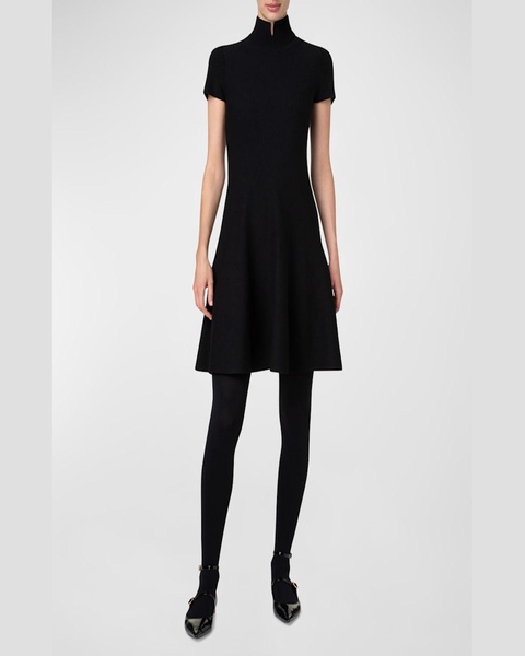 Short Mock-Neck Ribbed Wool Dress