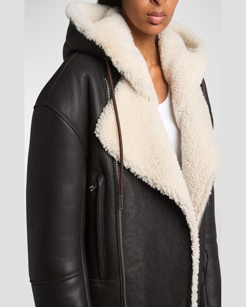 Shearling Hooded Leather Biker Jacket