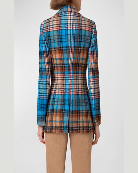 Tartan Check Tweed Single-Breasted Blazer Jacket