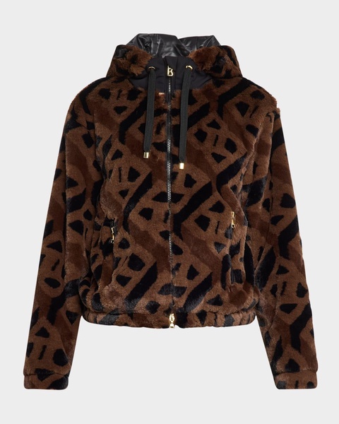 Suzan Logo Faux Fur Hooded Jacket