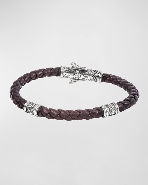 18K White Gold Braided Leather Bracelet